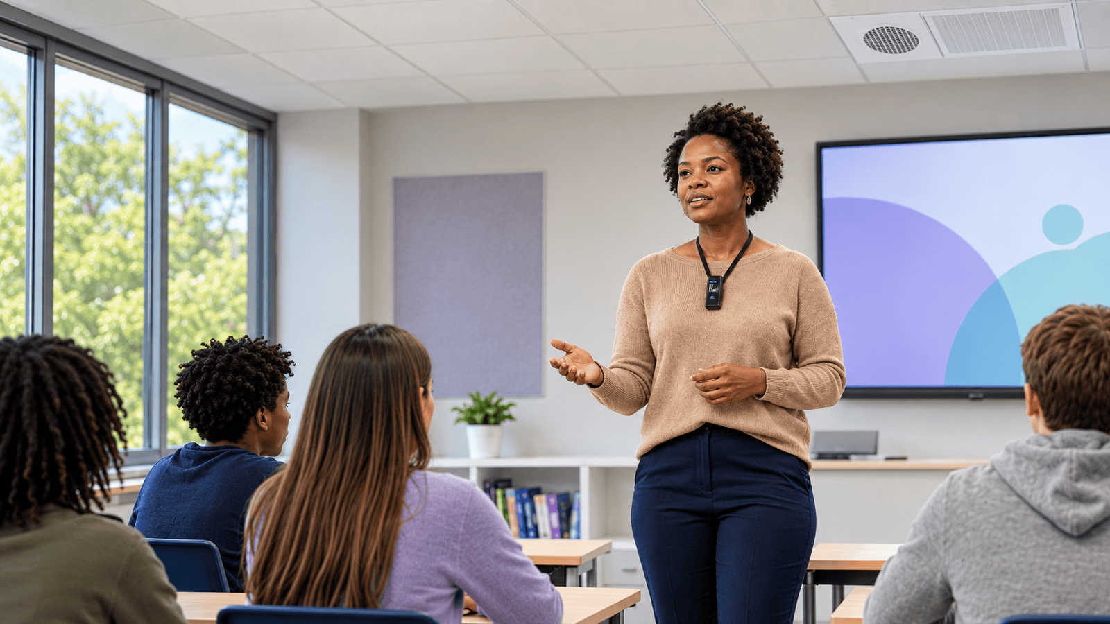 Teacher wearing clearmike in classroom